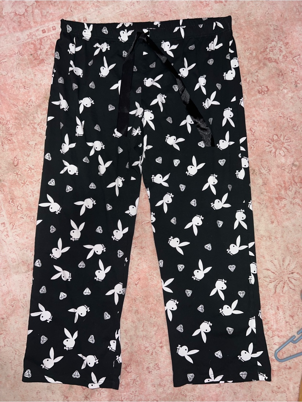 PLAYBOY Black and White Bunny-Print Pajama Pants vintage y2k